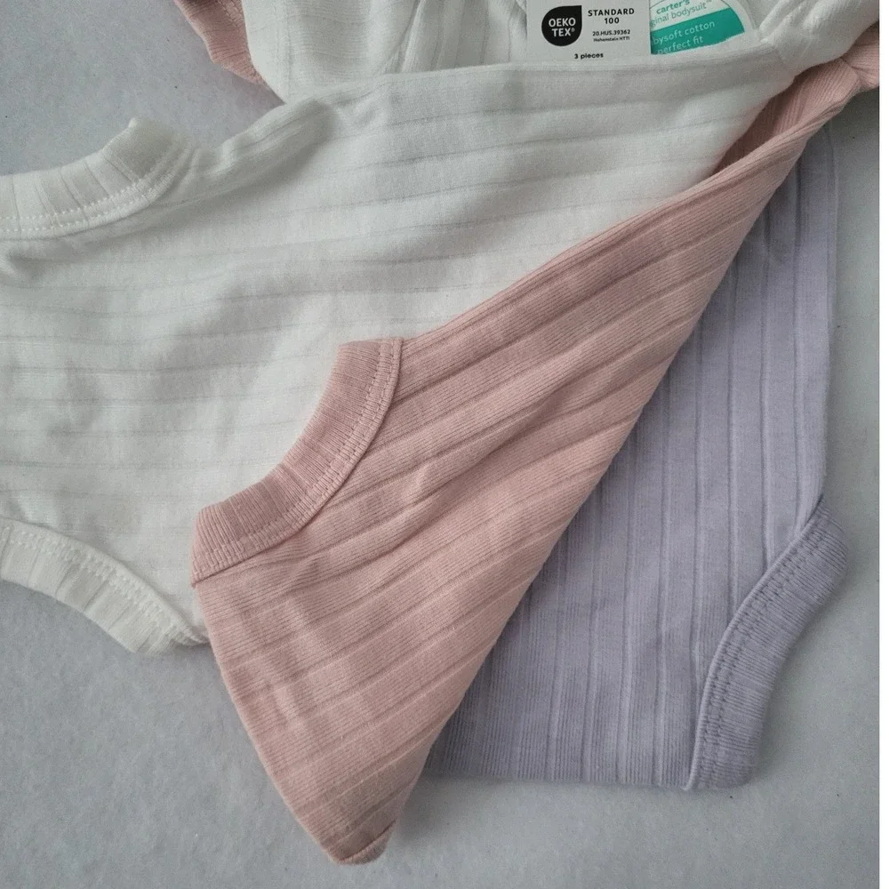 New Carter's Child of Mine Preemie Ribbed Bodysuit 3pc White Pink‎ Purple Nwt